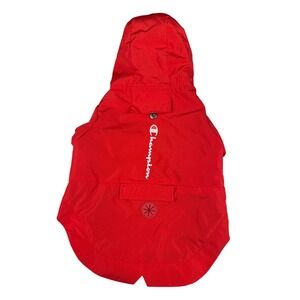 Champion Red‎ Dog Raincoat Hooded Jacket Pet Apparel Outerwear Medium 530